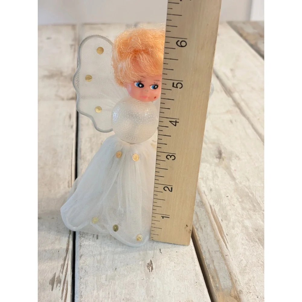 Vintage Christmas Angel Tree Topper White Tulle Gold Sequin Strawberry Blonde